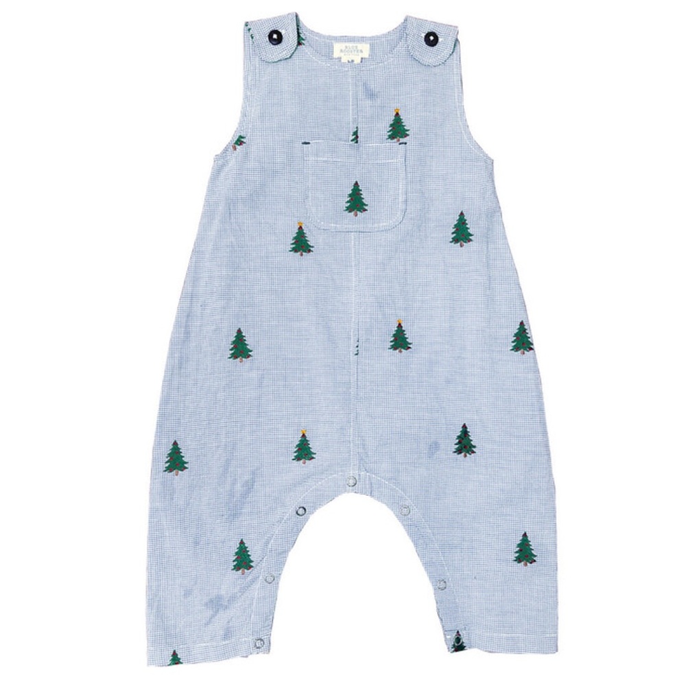 PINK CHICKEN Blue Rooster Noah Jumper Snap Closure Tree Embroidery Maisonette